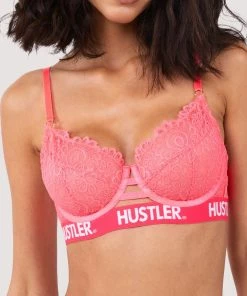 Hustler Branded Hot Pink Lace Bra Bras