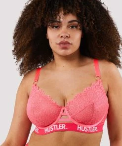 Hustler Branded Hot Pink Lace Bra Bras
