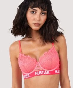 Hustler Branded Hot Pink Lace Bra Bras