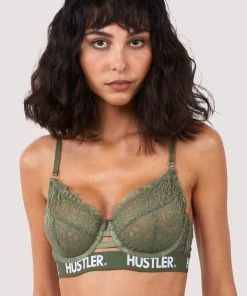 Hustler Bras Branded Olive Lace Bra