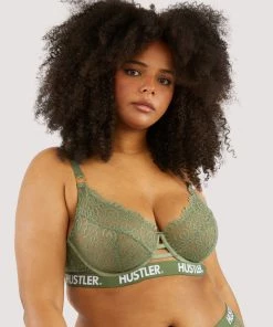 Hustler Bras Branded Olive Lace Bra