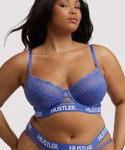 Hustler Branded Lace Blue Bra Outlet