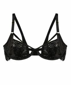 Hustler Reena Black Satin And Lace Cut Out Bra