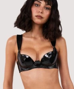 Hustler Maxine Black PVC Plunge Bra Erotic