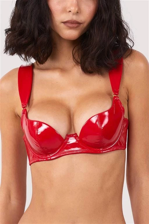 Hustler Maxine Red PVC Plunge Bra Erotic 4 Hustler Maxine Red PVC Plunge Bra Erotic
