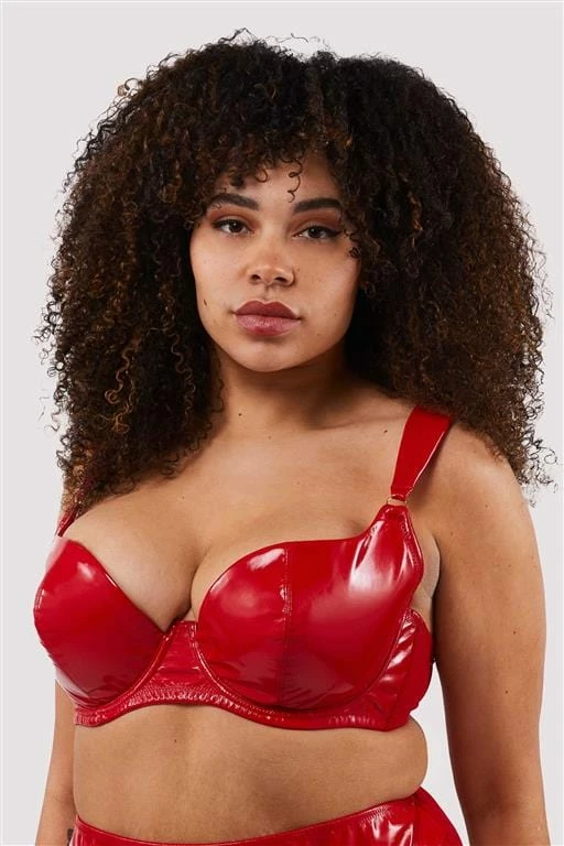 Hustler Maxine Red PVC Plunge Bra Erotic 8 Hustler Maxine Red PVC Plunge Bra Erotic
