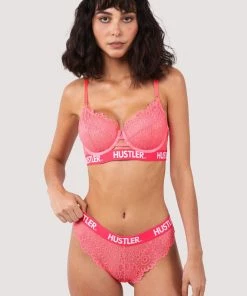 Hustler Branded Hot Pink Lace Brief