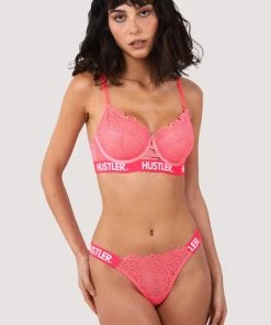 Hustler Knickers Branded Hot Pink Lace Thong