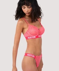 Hustler Knickers Branded Hot Pink Lace Thong