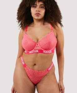 Hustler Knickers Branded Hot Pink Lace Thong