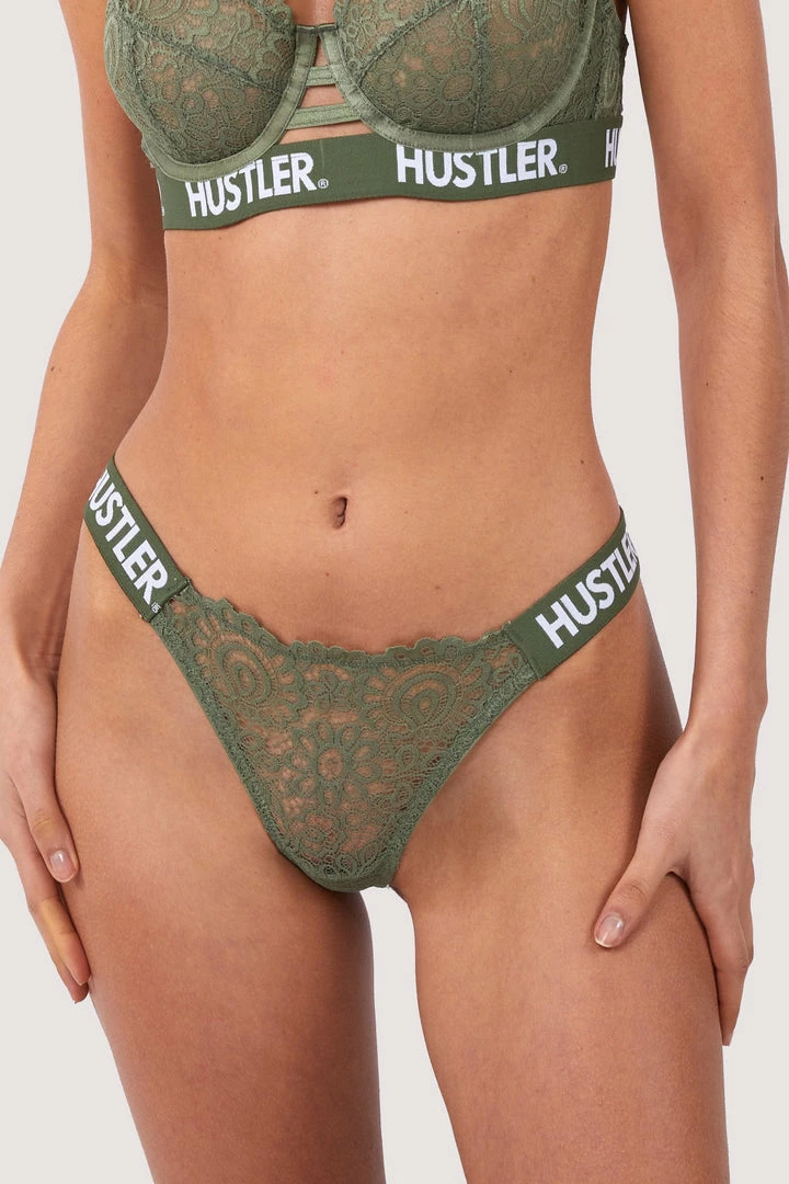 Hustler Branded Olive Lace Thong Knickers 3 Hustler Branded Olive Lace Thong Knickers