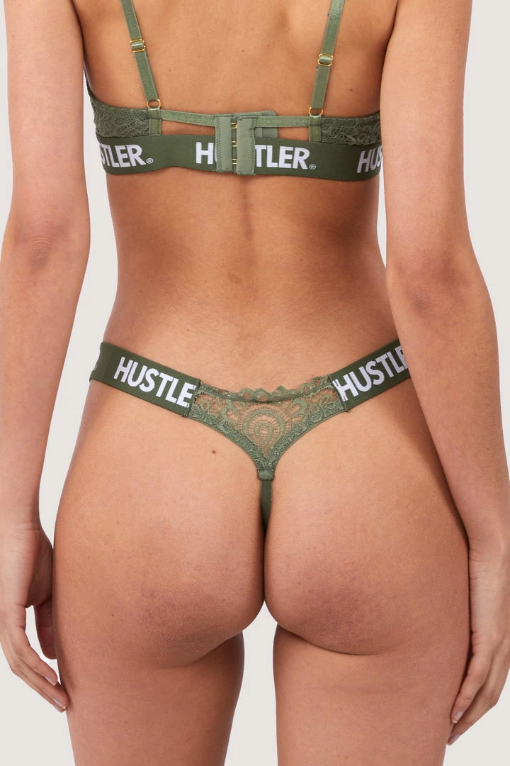 Hustler Branded Olive Lace Thong Knickers 4 Hustler Branded Olive Lace Thong Knickers