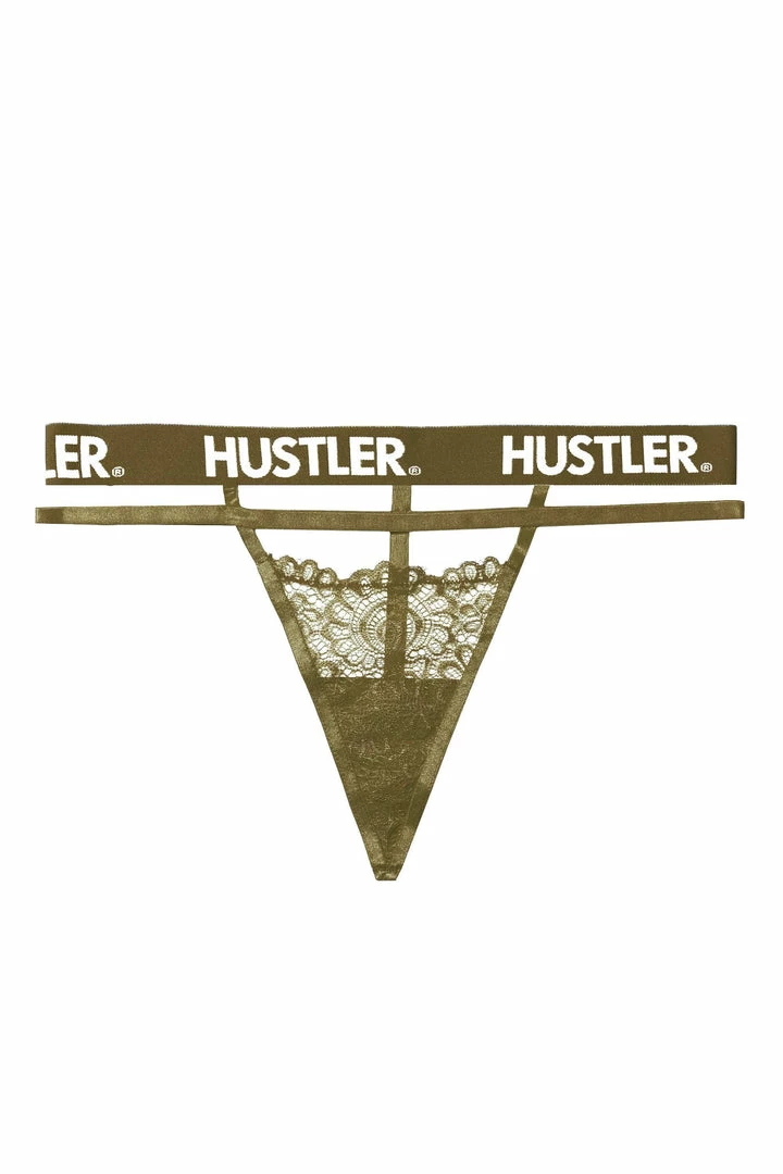 Hustler Branded Olive Lace Thong Knickers 10 Hustler Branded Olive Lace Thong Knickers