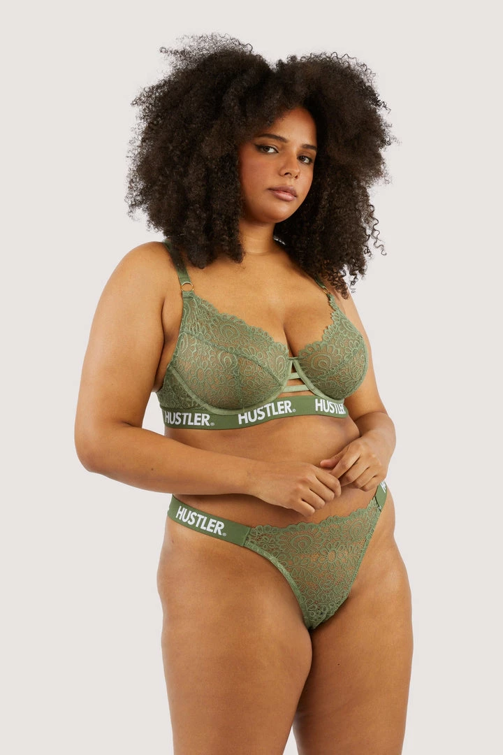 Hustler Branded Olive Lace Thong Knickers 8 Hustler Branded Olive Lace Thong Knickers