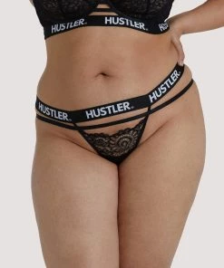 Hustler Branded Black Lace Curve Thong Outlet