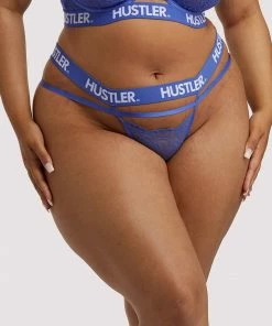 Hustler Branded Lace Blue Thong
