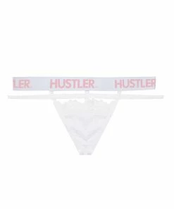 Hustler Branded Lace White Thong