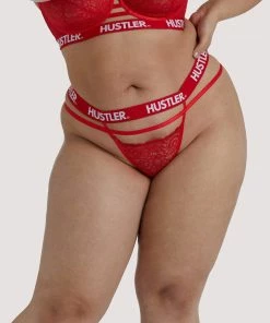 Hustler Branded Red Lace Curve Thong Outlet