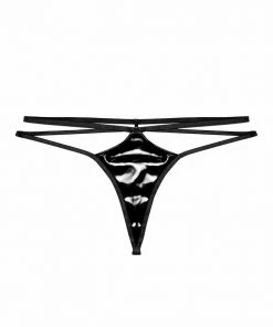 Hustler Maxine Black PVC Strap And Ring Detail Thong