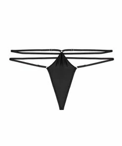 Hustler Sylvia Black Strappy Satin Thong