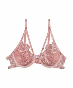 Hustler Mia Peach Embroidered Satin & Mesh Bra