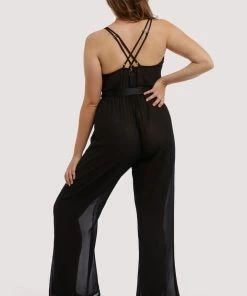Hustler Belle Black Chiffon & Lace Jumpsuit 24 Hustler Belle Black Chiffon & Lace Jumpsuit