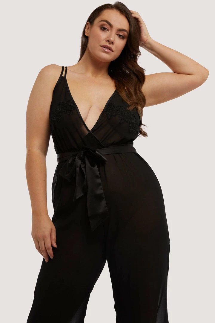 Hustler Belle Black Chiffon & Lace Jumpsuit 7 Hustler Belle Black Chiffon & Lace Jumpsuit