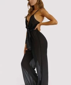 Hustler Belle Black Chiffon & Lace Jumpsuit 22 Hustler Belle Black Chiffon & Lace Jumpsuit