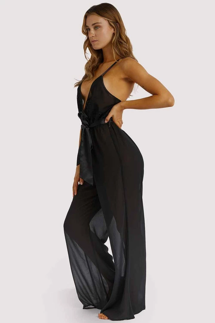 Hustler Belle Black Chiffon & Lace Jumpsuit 10 Hustler Belle Black Chiffon & Lace Jumpsuit
