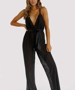 Hustler Belle Black Chiffon & Lace Jumpsuit 20 Hustler Belle Black Chiffon & Lace Jumpsuit