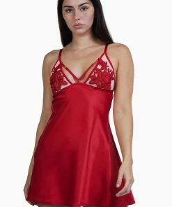 Hustler Brooke Red Applique Chemise Nightwear