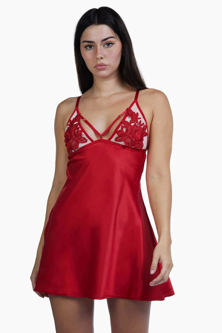 Hustler Brooke Red Applique Chemise Nightwear 4 Hustler Brooke Red Applique Chemise Nightwear