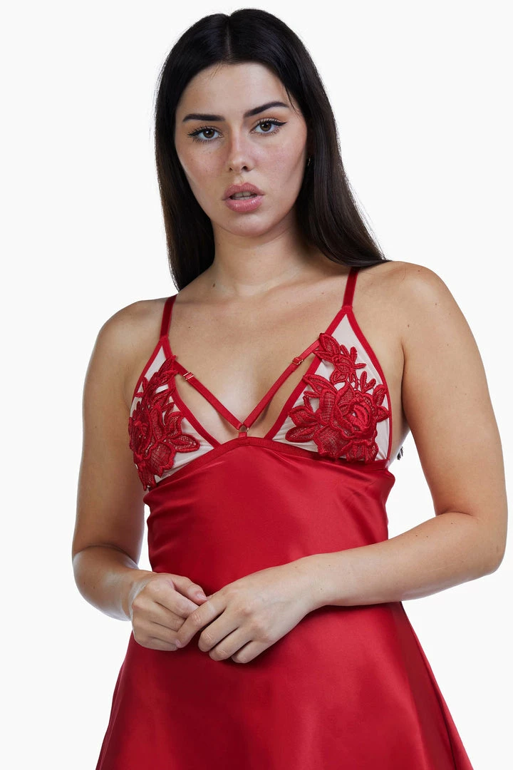 Hustler Brooke Red Applique Chemise Nightwear 8 Hustler Brooke Red Applique Chemise Nightwear