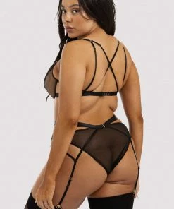 Hustler Esther Black Lace Applique Suspender Belt