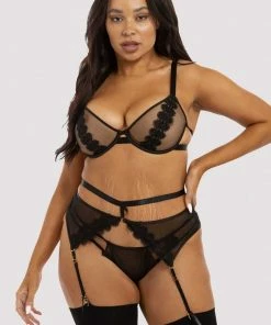 Hustler Esther Black Lace Applique Suspender Belt
