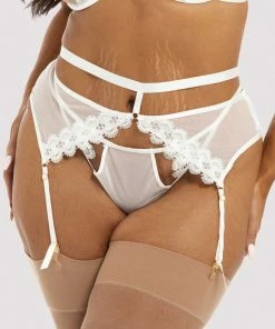 Hustler Esther White Lace Applique Suspender Belt Suspenders