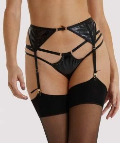 Hustler Maxine Black PVC Strap And Ring Detail Suspender