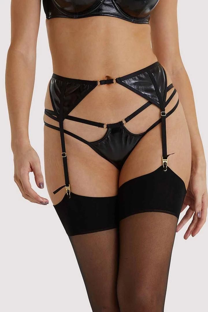 Hustler Maxine Black PVC Strap And Ring Detail Suspender 3 Hustler Maxine Black PVC Strap And Ring Detail Suspender