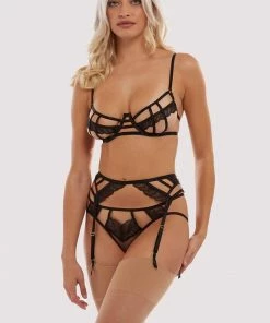 Hustler Tilly Black Caged Embroidery Suspender Suspenders