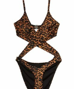Hustler Swimwear Leopard Wrap Cut Out Swimsuit