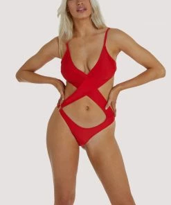 Hustler Red Wrap Cut Out Swimsuit
