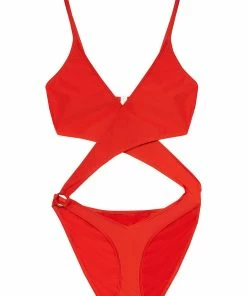 Hustler Red Wrap Cut Out Swimsuit