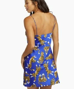 Kilo Brava Blue Tiger Satin Mini Slip Dress Nightwear