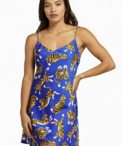 Kilo Brava Blue Tiger Satin Mini Slip Dress Nightwear