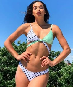Luxe Palm Green And Polka Dot Crossover Bikini Top Swimwear