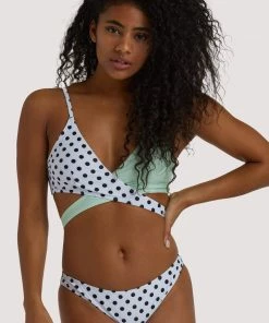 Luxe Palm Green And Polka Dot Crossover Bikini Top Swimwear