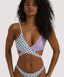 Luxe Palm Swimwear Purple And Polka Dot Crossover Bikini Top