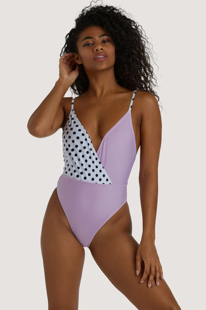 Luxe Palm Swimwear Purple And Polka Dot Mixed Swimsuit 3 Luxe Palm Swimwear Purple And Polka Dot Mixed Swimsuit