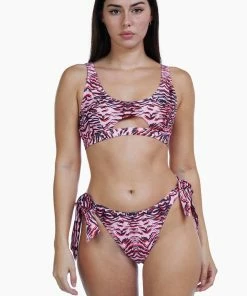 Luxe Palm Tiger Print Crop Cut Out Bikini Top