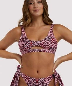Luxe Palm Tiger Print Crop Cut Out Bikini Top